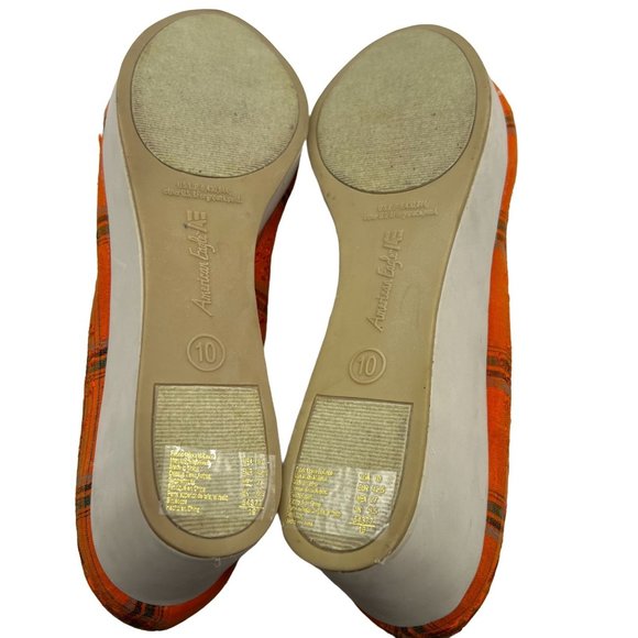 Womens Size 10 Wedge Slip On Fabric Orange Plaid NEW - Picture 8 of 11